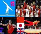 Гимнастика Мужчины многоборье подиум команды, Китай, Япония и Великобритания - Лондон 2012-